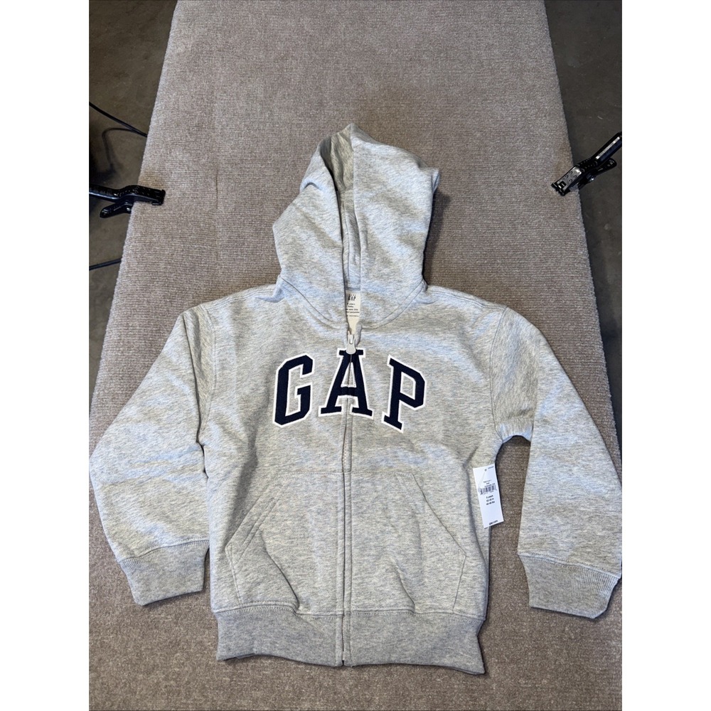 NWT Baby Gap Grey Logo Full Zip Hooded Jacket Youth Boys Size 5